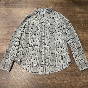 Express Portofino Snakeskin Shirt Button Down Blouse Python Work Top Beige XS